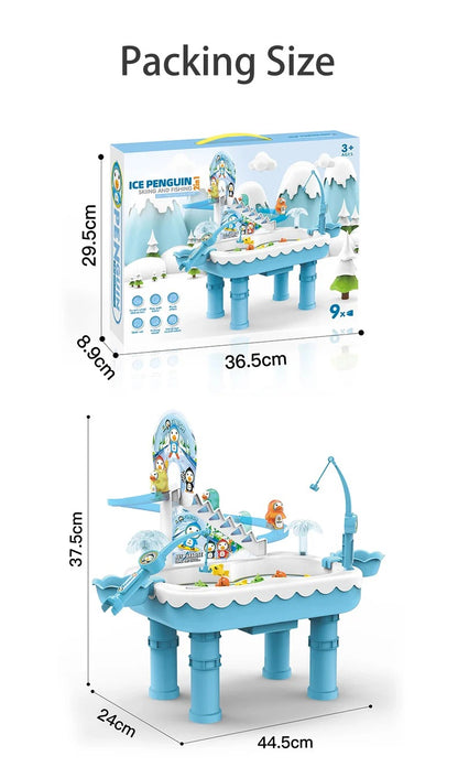 2-in-1 Ice Penguin Fishing Game & Track Set – Magnetic Fishing & Sliding Toy
