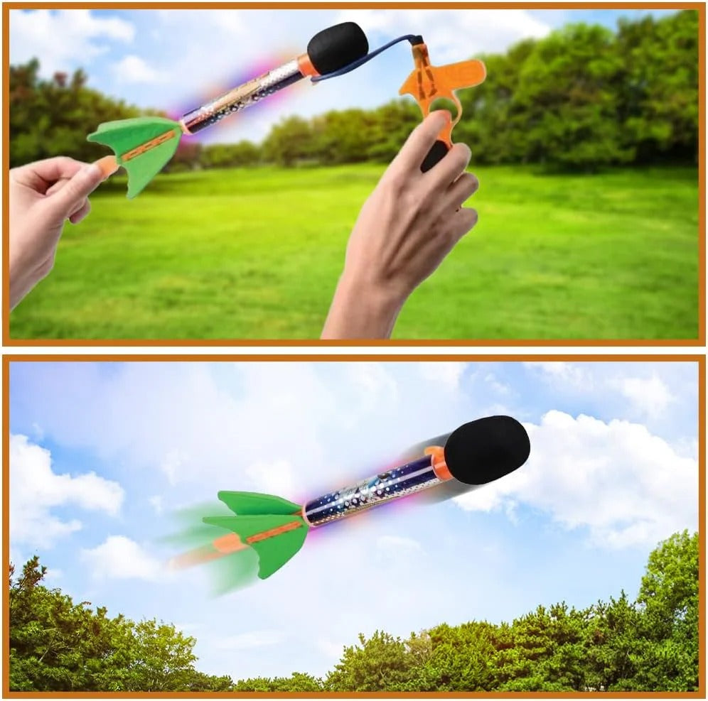 Flying Sky Missiles with Light & Whistling Sound – Slingshot Rocket Launcher Toy
