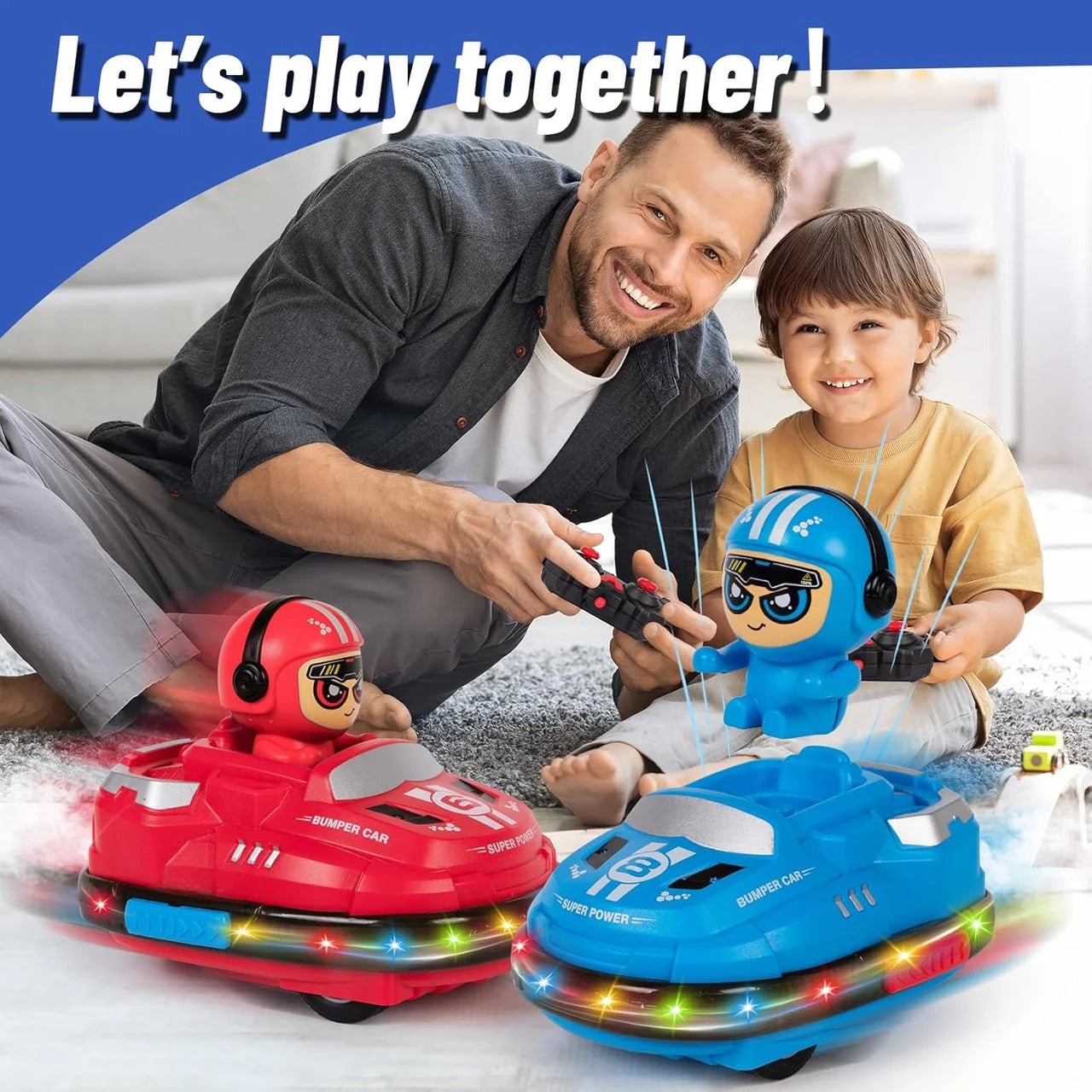 2 Pcs Mini RC Remote Control Bumper Car with Lights, Music & Spray