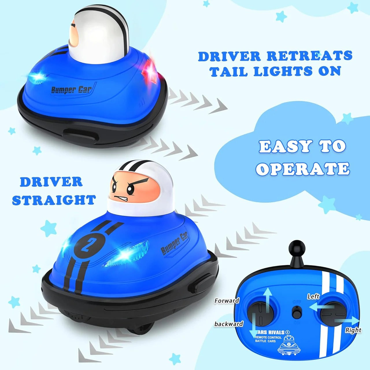 2 Pcs Mini RC Remote Control Bumper Car with Lights, Music & Spray