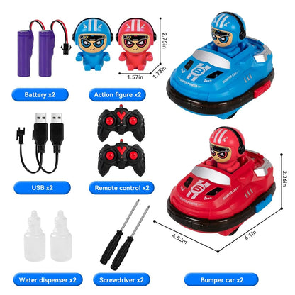 2 Pcs Mini RC Remote Control Bumper Car with Lights, Music & Spray
