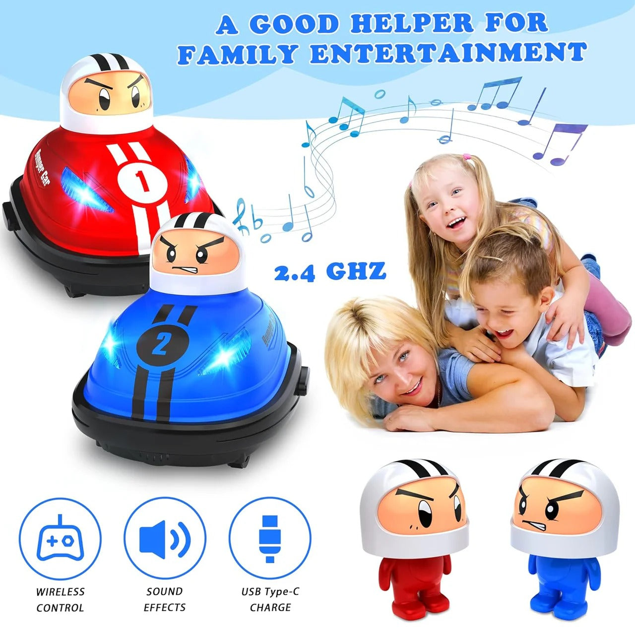 2 Pcs Mini RC Remote Control Bumper Car with Lights, Music & Spray