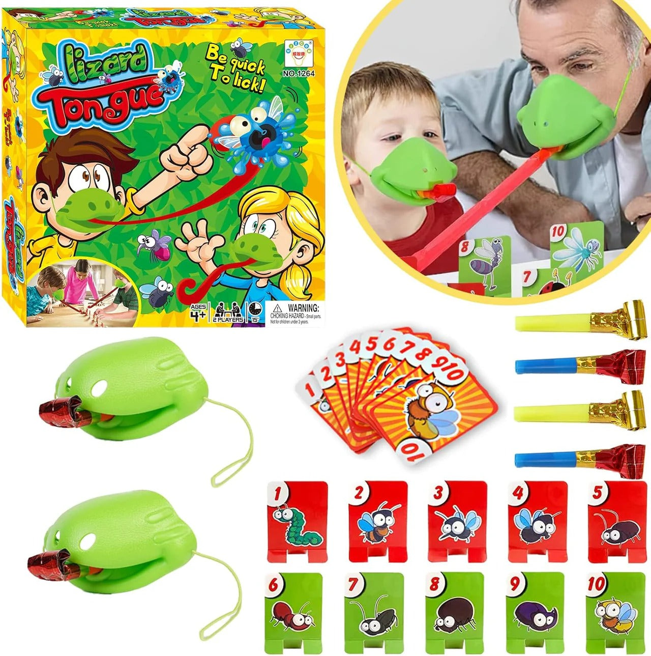 Lizard Mask Tongue Flick Card Game