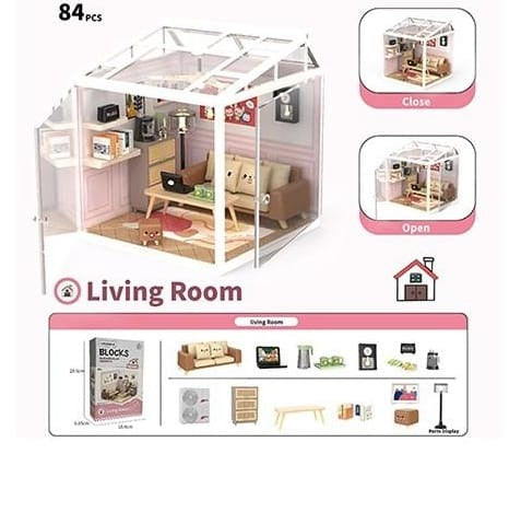84 Pcs DIY Miniature Living Room Block Set with LED Lights