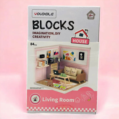 84 Pcs DIY Miniature Living Room Block Set with LED Lights