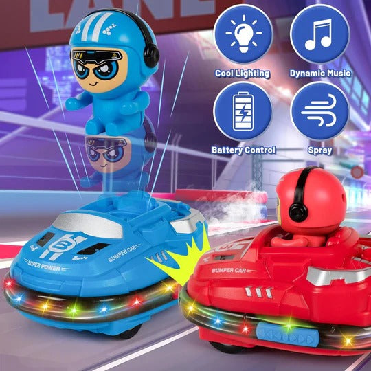 2 Pcs Mini RC Remote Control Bumper Car with Lights, Music & Spray