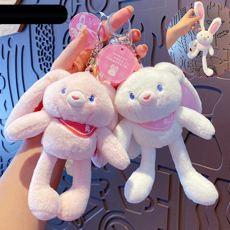 Pulling Ears Rabbit Plush Keychain – Cute Soft Bunny Stuffed Toy