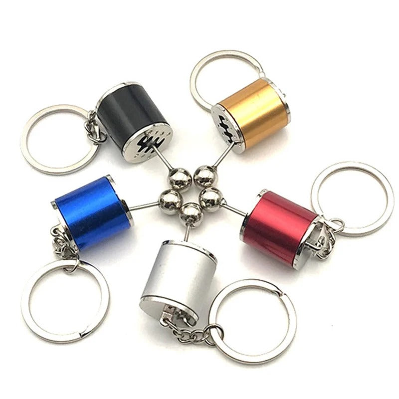 3D Gear Knob Keychain (2pcs) – Chrome Alloy Mini Gearbox Car Key Ring